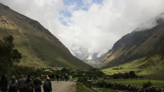 Front view of the snow-covered mountain of Humantay Lagoon